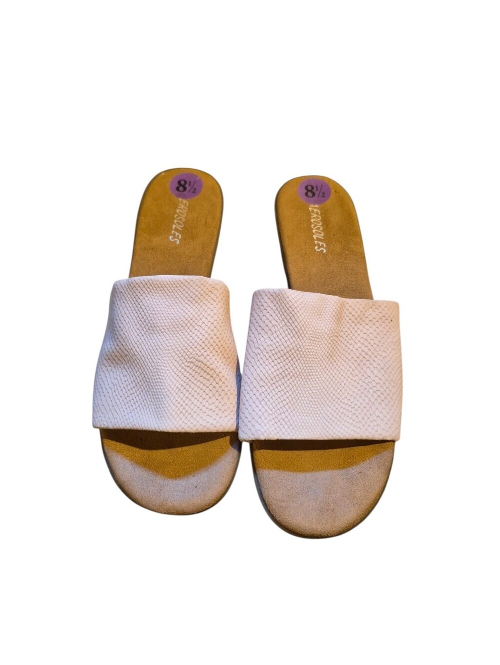 AEROSOLES Cream( Pink) Mule Slide Sandals Chunky Heel Snakeskin Print